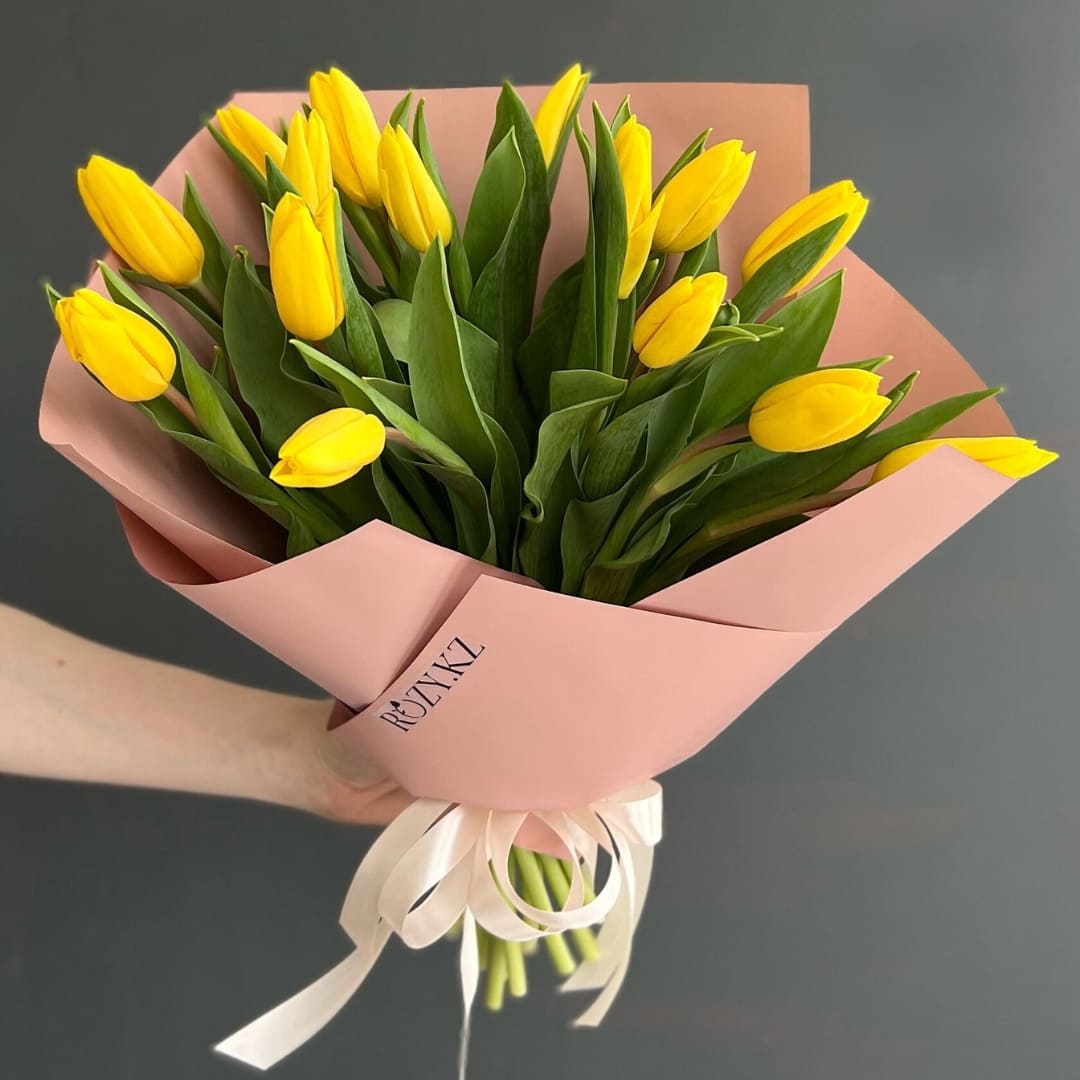 Желтый тюльпан 15 шт Доставка цветов Астана