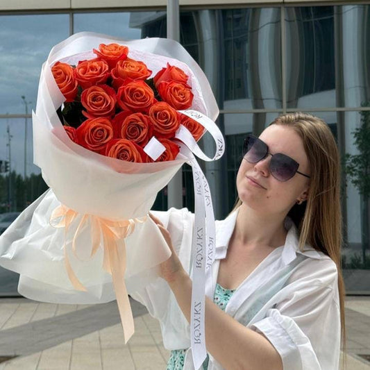 Букет из 15 оранжевых роз Доставка цветов Астана
