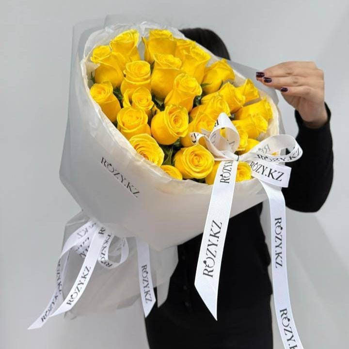 Букет из 25 желтых роз Доставка цветов Астана