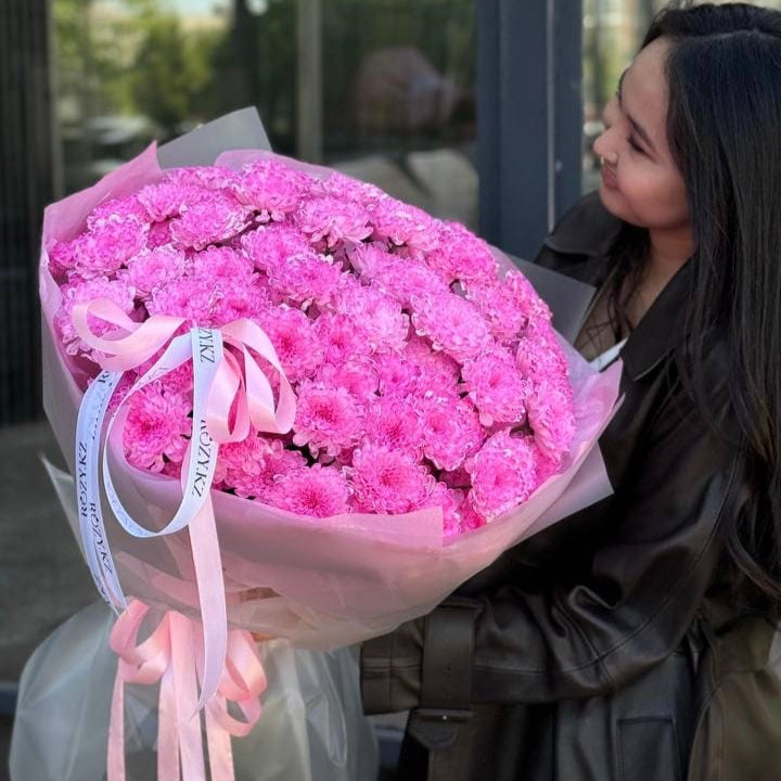 Монобукет из 15 розовых хризантем Доставка цветов Астана