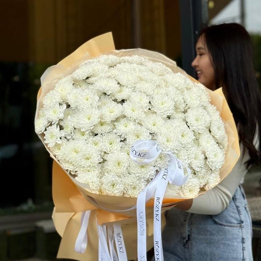 Монобукет из 25 белых хризантем Доставка цветов Астана