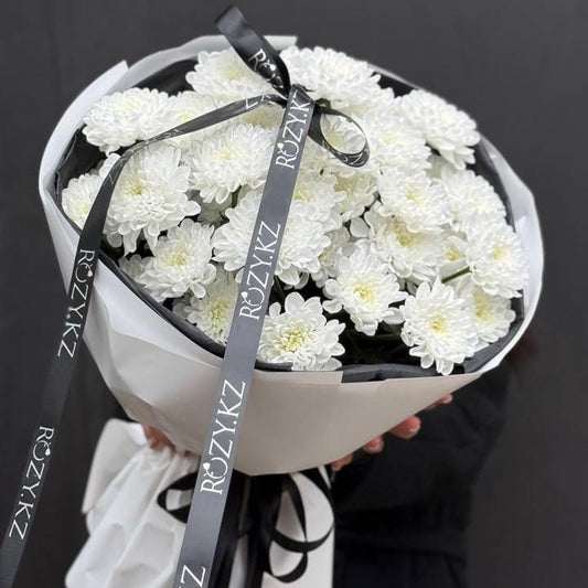 Монобукет из 5 белых хризантем Доставка цветов Астана