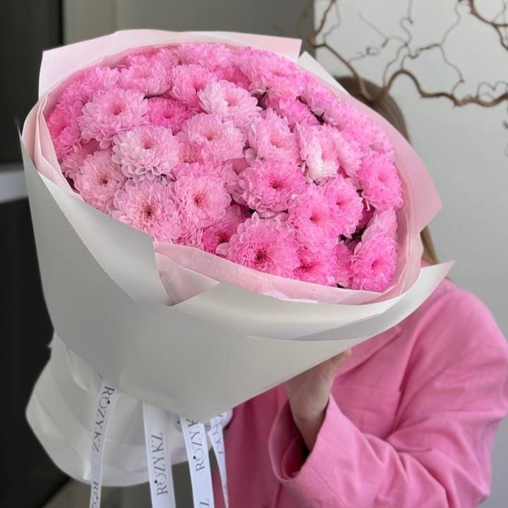 Монобукет из 9 розовых хризантем Доставка цветов Астана